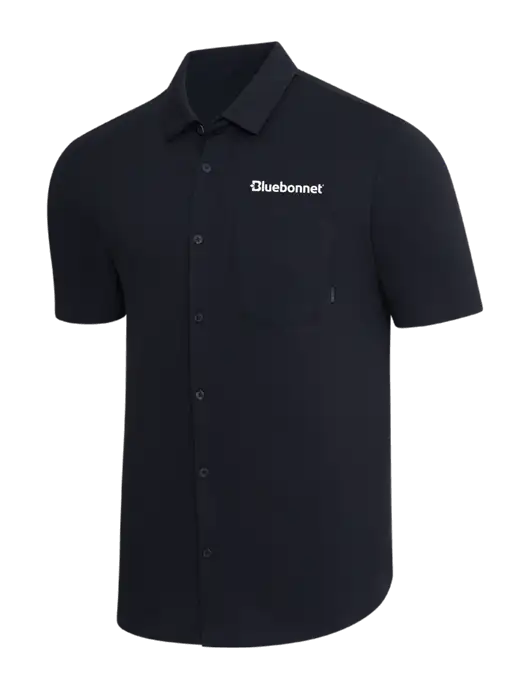 OGIO Black Extend Short Sleeve Button Up Shirt w/Bluebonnet Logo