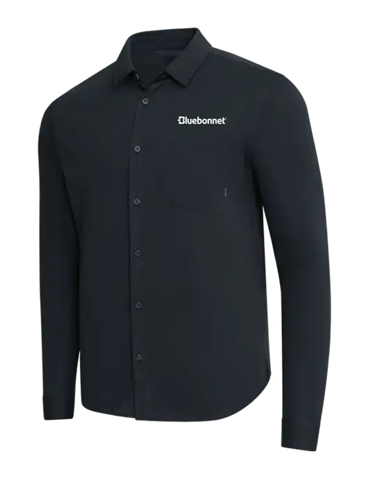 OGIO Black Extend Long Sleeve Button Up Shirt w/Bluebonnet Logo