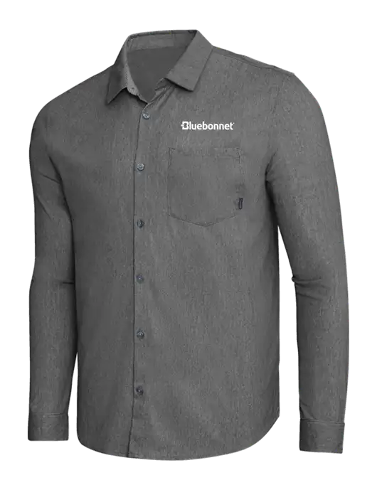 OGIO Dark Grey Heather Extend Long Sleeve Button Up Shirt w/Bluebonnet Logo