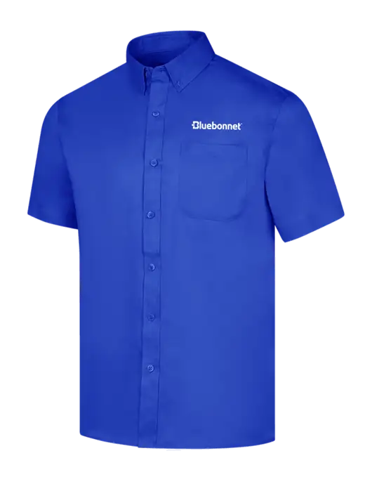 Short Sleeve Dark Royal Superpro React Twill Shirt w/Bluebonnet Logo