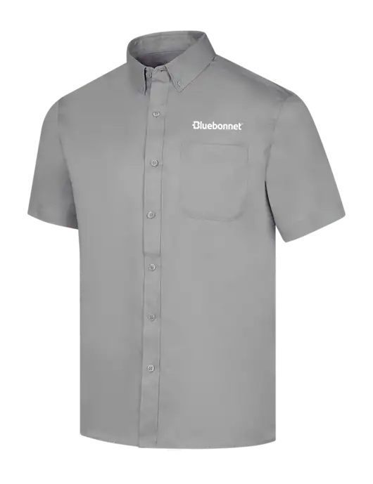 Short Sleeve Light Grey Superpro React Twill Shirt w/Bluebonnet Logo
