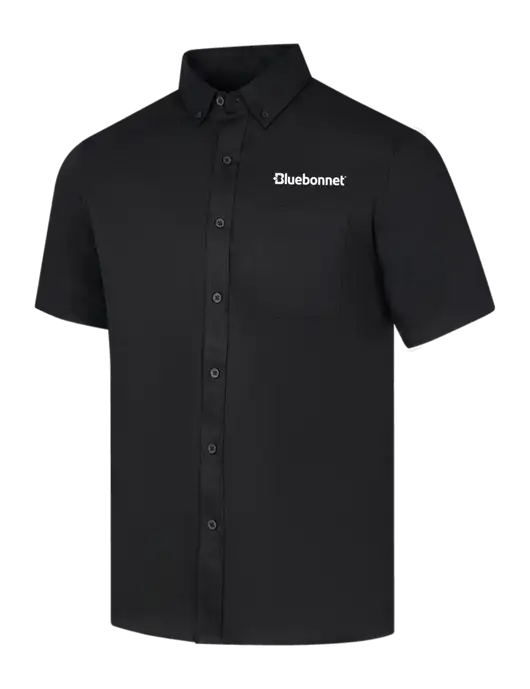 Short Sleeve Deep Black Superpro React Twill Shirt w/Bluebonnet Logo