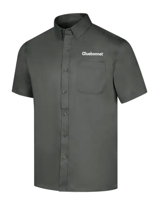 Short Sleeve Dark Grey Superpro React Twill Shirt w/Bluebonnet Logo