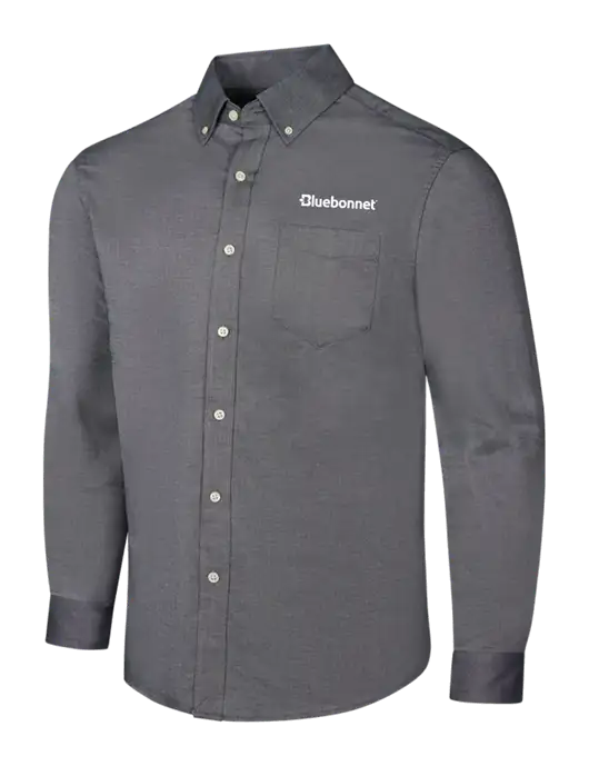 Dark Grey SuperPro Oxford Shirt w/Bluebonnet Logo