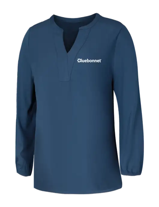 Mercer+Mettle Womens Light Navy Blue Grey Stretch Crepe 3/4 Sleeve Blouse w/Bluebonnet Logo