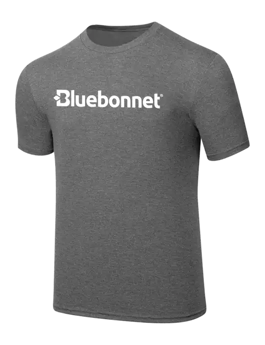 Simply Soft Heathered Medium Grey 4.5oz  Poly/Combed Ring Spun Cotton T-Shirt w/Bluebonnet Logo