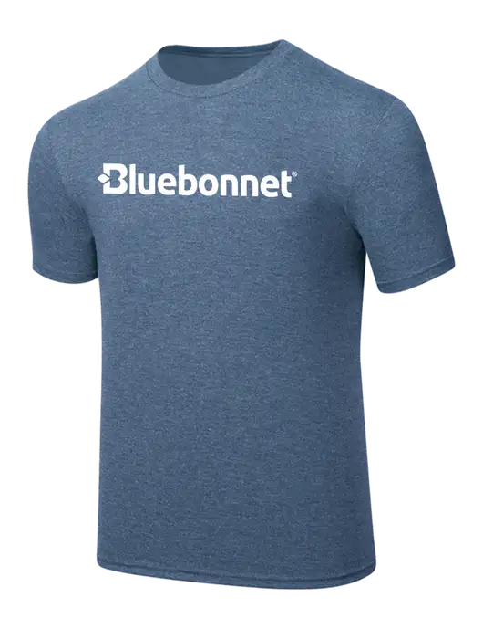 Simply Soft Light Slate Blue Heathered 4.5oz  Poly/Combed Ring Spun Cotton T-Shirt w/Bluebonnet Logo