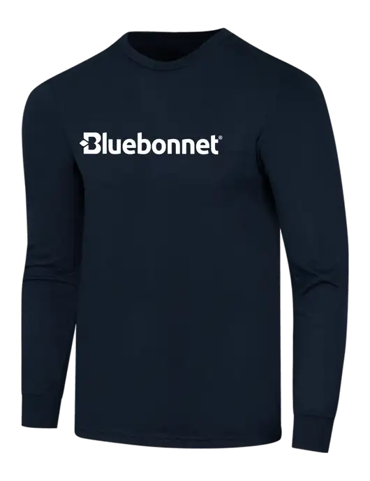 Simply Soft Long Sleeve Navy 4.5 oz, Poly/Combed Ring Spun Cotton T-Shirt w/Bluebonnet Logo