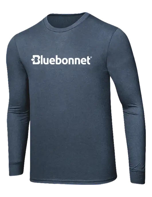 Simply Soft Long Sleeve Navy Frost 4.5 oz, Poly/Combed Ring Spun Cotton T-Shirt w/Bluebonnet Logo