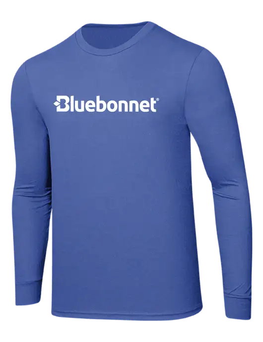 Simply Soft Long Sleeve Royal Frost 4.5 oz, Poly/Combed Ring Spun Cotton T-Shirt w/Bluebonnet Logo