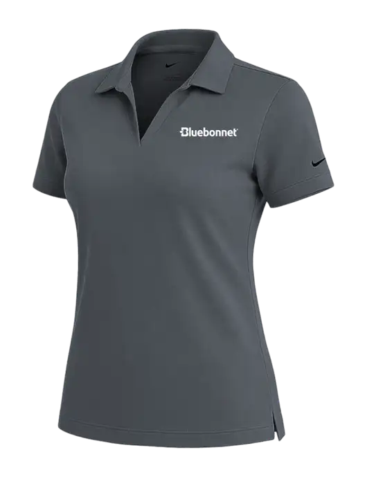 NIKE Dark Grey Womens Dri-Fit Micro Pique Polo w/Bluebonnet Logo