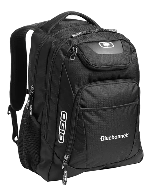 OGIO Black/Silver Excelsior Laptop Backpack w/Bluebonnet Logo
